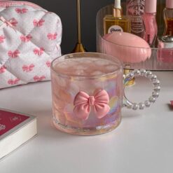 ماگ شفاف پاپیون صورتی کد 3002