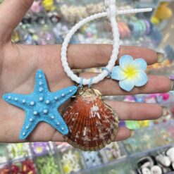 آویز جاکلیدی صدف طبیعی سه بعدی و گل پلومریا کد 3576