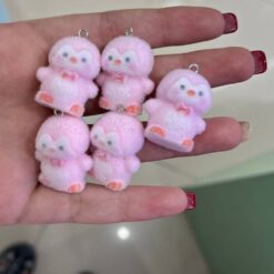 پلاک مخملی پنگوئن صورتی پاپیون دار کد 3721