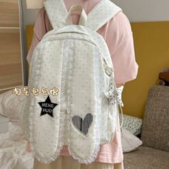 کوله‌پشتی گوش خرگوشی خال خالی توری سفید کد 4660