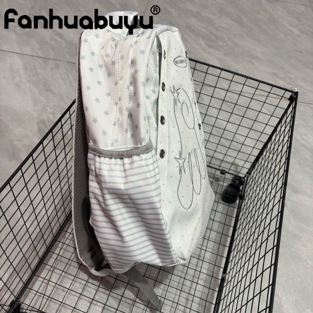 کولهپشتی سفید خال خالی ستارهای بال فرشته کد 4592 - تصویر 2